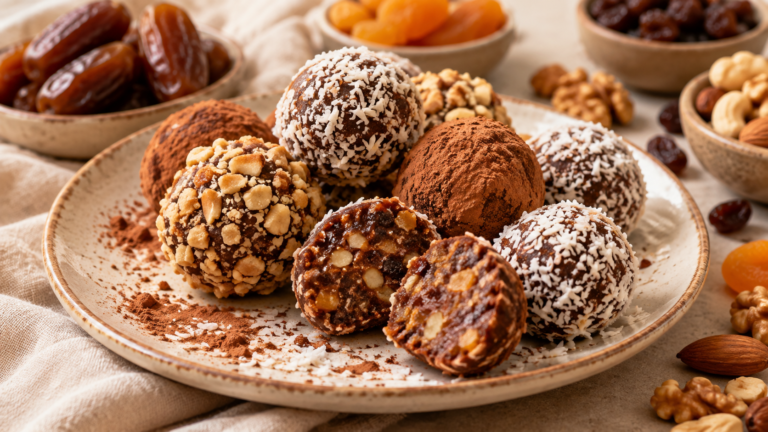 Trufas de frutas secas com pistache cobertas com chocolate 80% cacau