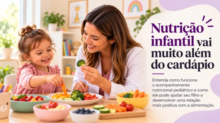 Acompanhamento nutricional infantil: nutricionista pediátrica acompanhando criança e família